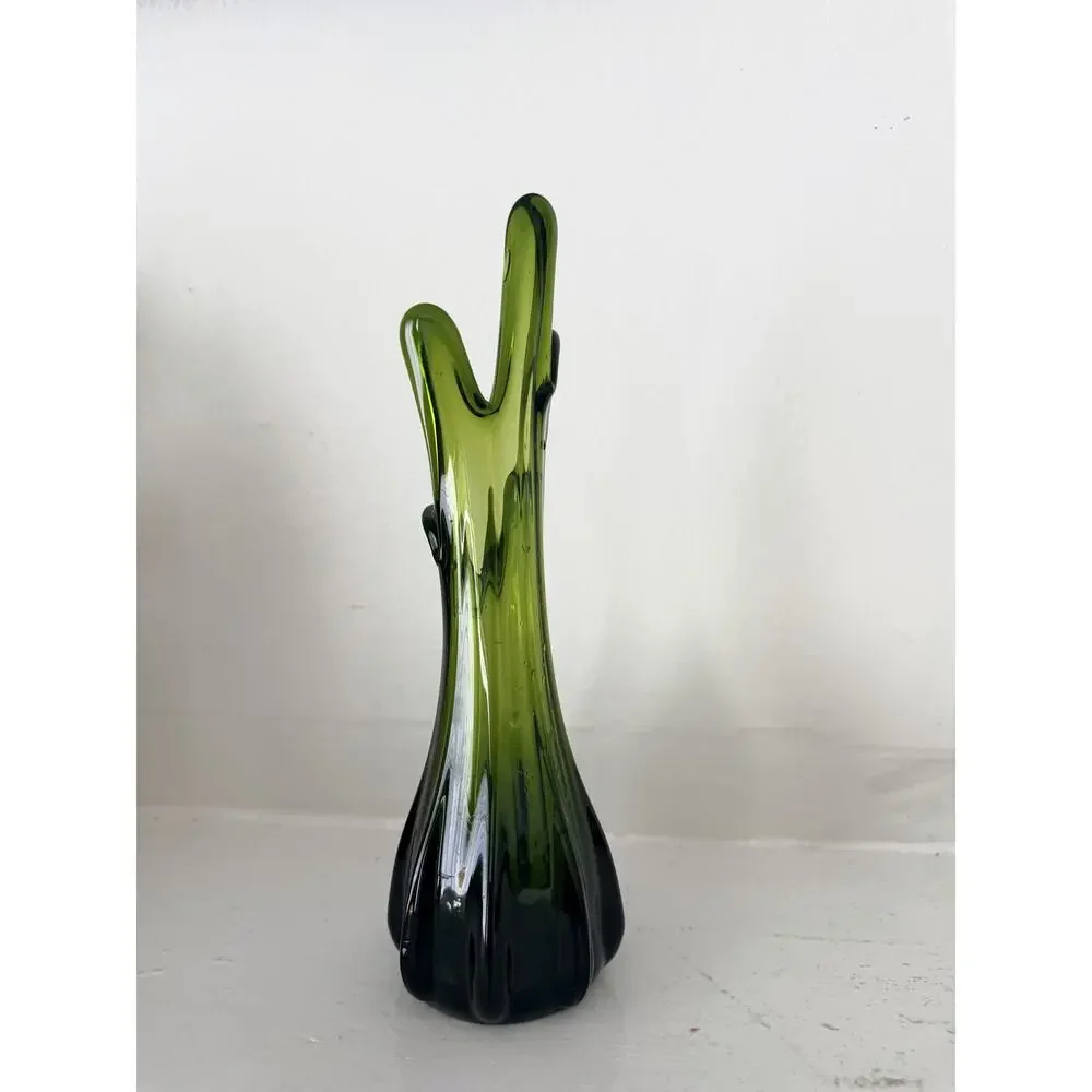 MCM Green Swung Finger Vase 5 Finger Viking LE Smith Handblown Sculpture 9